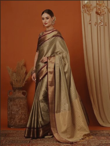 Pure Aura Cotton Silk Saree Contrast Blouse